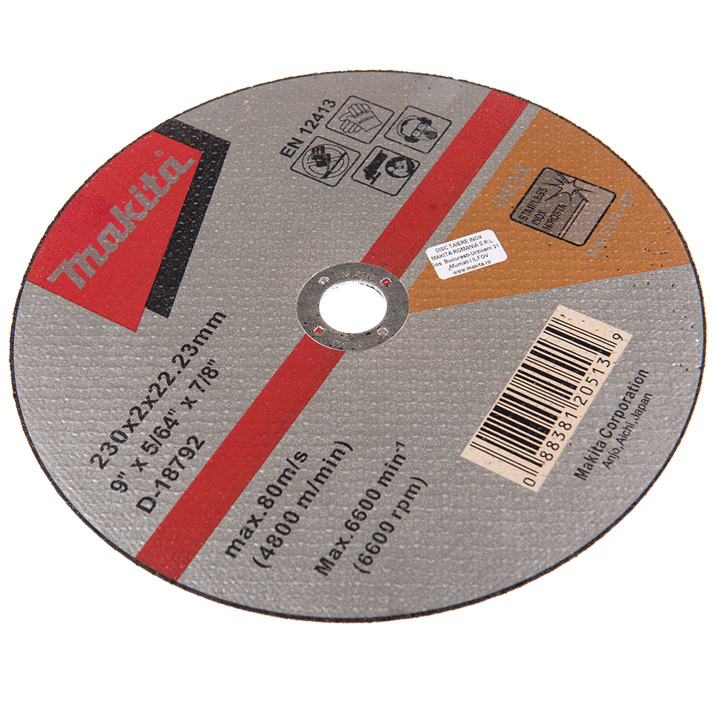Disc debitare inox, Makita D-18792, 230 x 22,2 x 1,9 mm