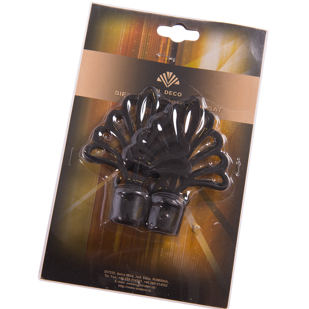 Set 2 capete pentru galerie metal forjat evantai negru, diametru 16 mm