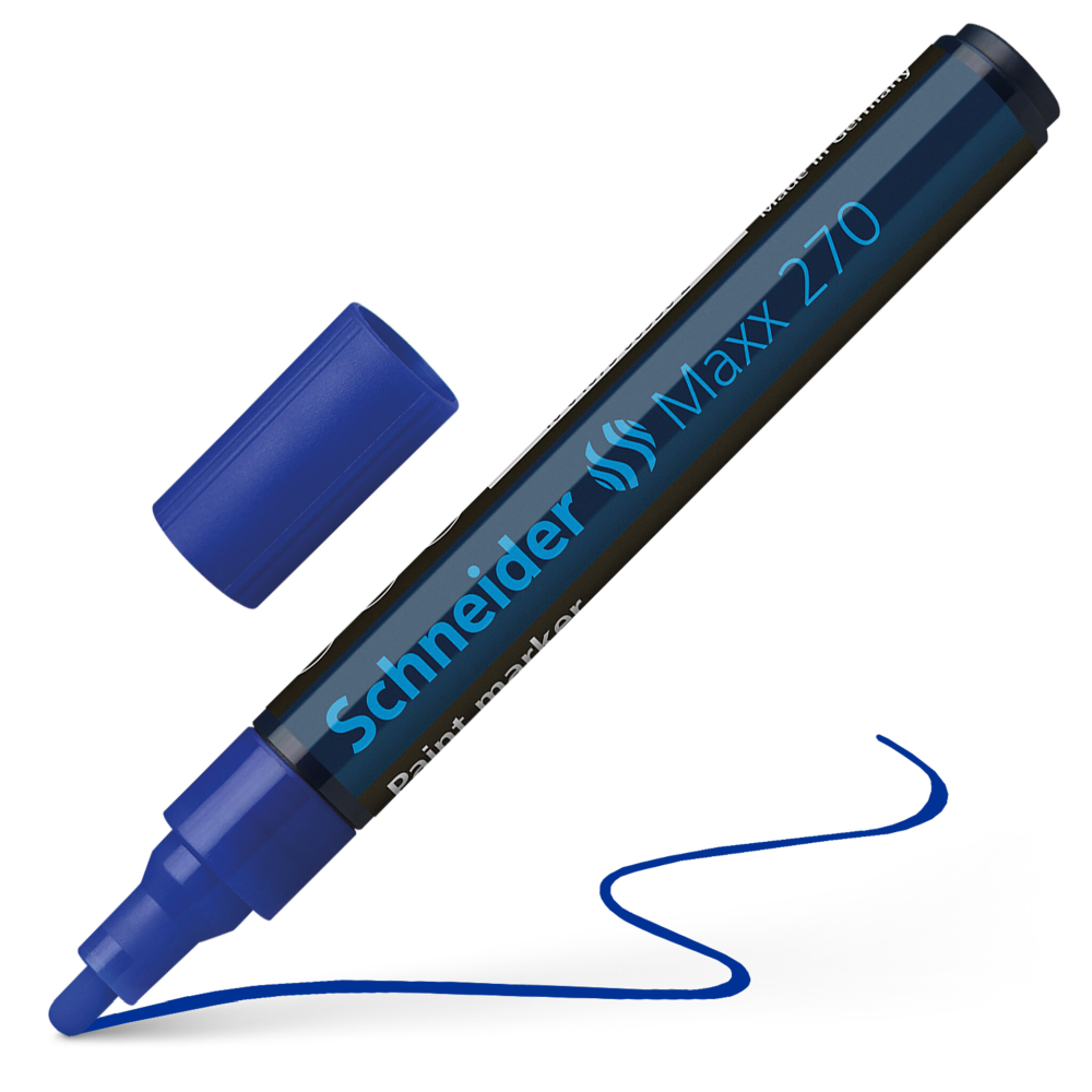 Marker permanent Schneider, varf rotund, 3 mm, cu vopsea albastra