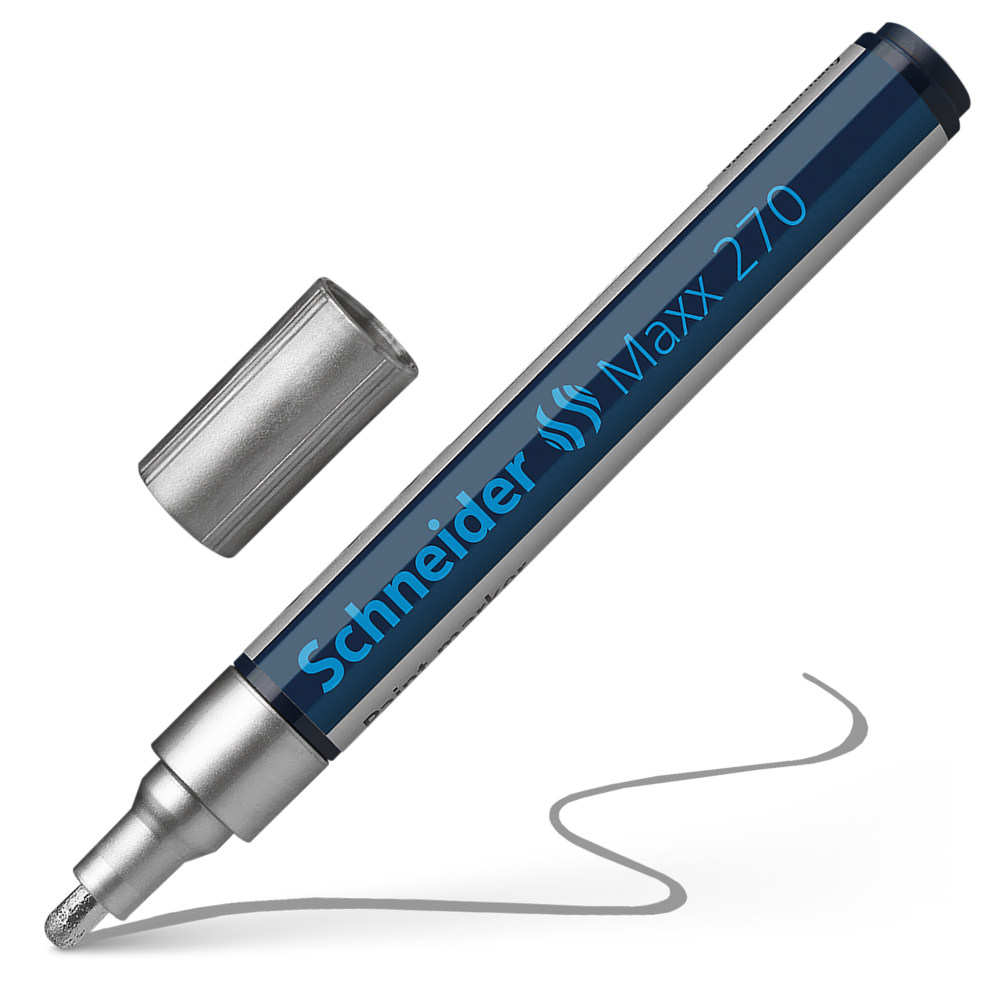 Marker permanent Schneider, varf rotund, 3 mm, cu vopsea argintie